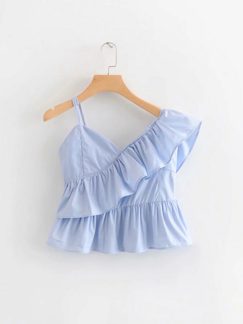 Maieu elegant de dama - model scurt in culoarea albastra