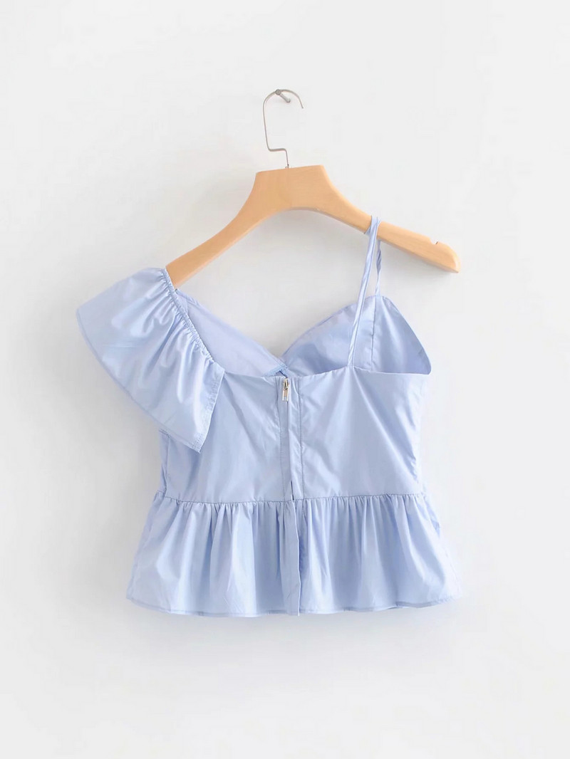 Maieu elegant de dama - model scurt in culoarea albastra