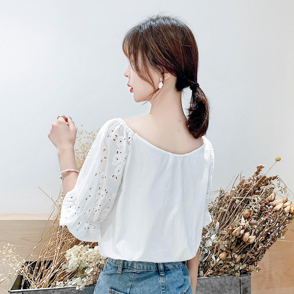 Bluza casual dama alb cu maneci 3/4