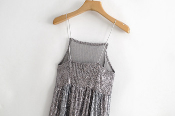 Rochie eleganta de dama cu bretele subtiri de culoare argintie