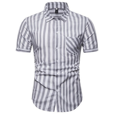 Ежедневна мъжка риза с къс ръкав и джоб в три цвята 