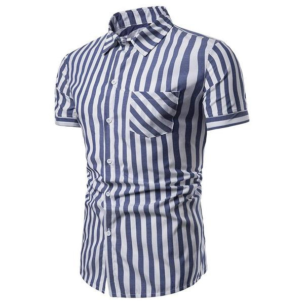 Cămașă casual bărbătească cu mâneci scurte și buzunar în trei culori