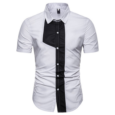 НОВ модел мъжка риза с къс ръкав и бял и черен цвят 