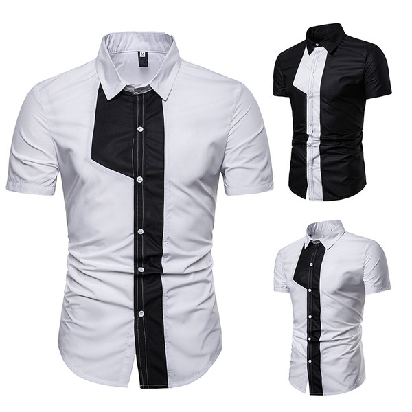 Camasa barbateasca model NOU cu maneci scurte si culoare alb si negru