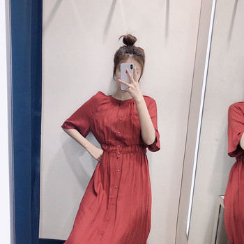 Rochie casual de dama cu nasturi si talie elastica