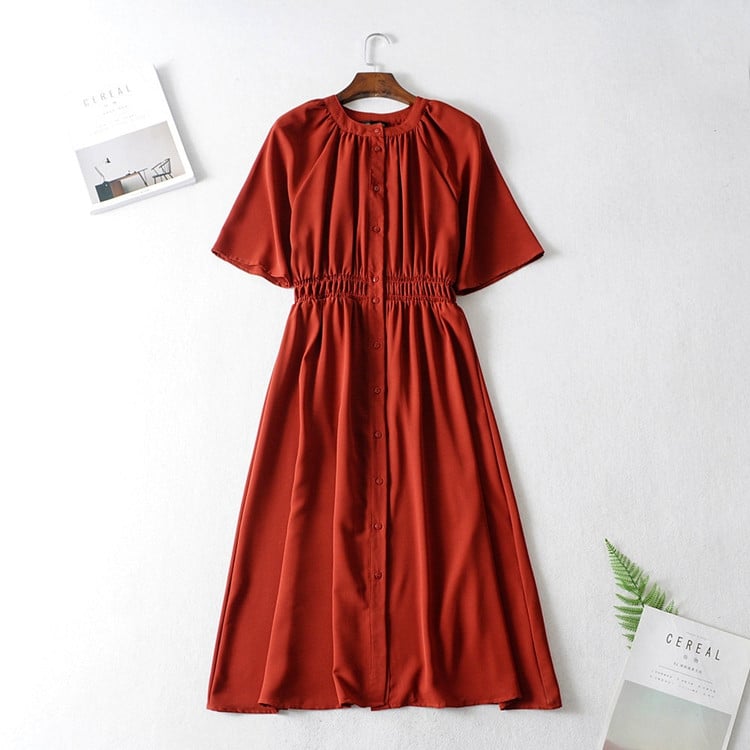 Rochie casual de dama cu nasturi si talie elastica