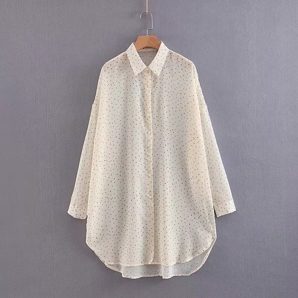 Pöttyös női ing - hosszú, fehér modell