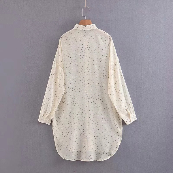 Pöttyös női ing - hosszú, fehér modell