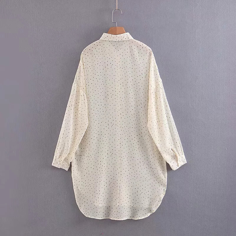 Pöttyös női ing - hosszú, fehér modell