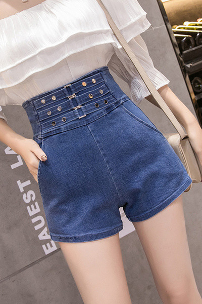 Női magas derekú rövidnadrág kék és fekete színben