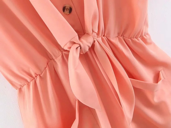 Rózsaszín színű, rövid ujjú női jumpsuit