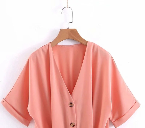 Rózsaszín színű, rövid ujjú női jumpsuit