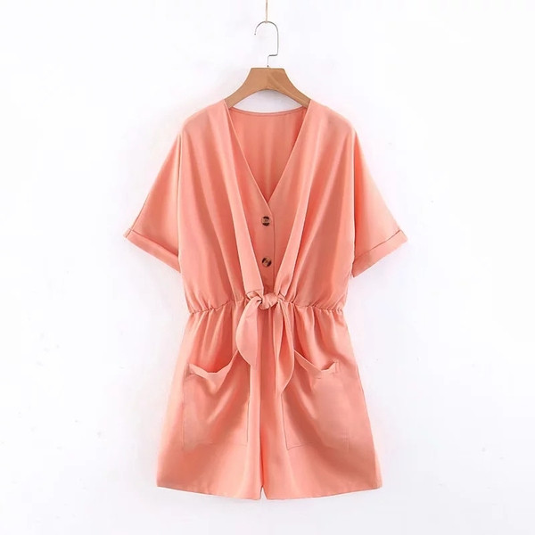 Rózsaszín színű, rövid ujjú női jumpsuit