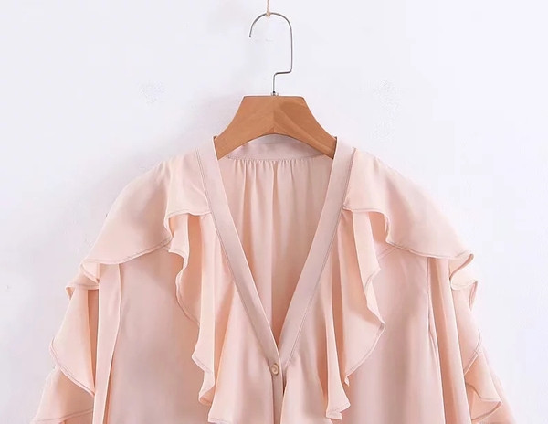 Rózsaszín lótusz ujjú női blúz