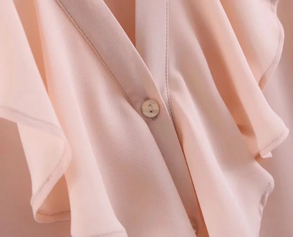 Rózsaszín lótusz ujjú női blúz