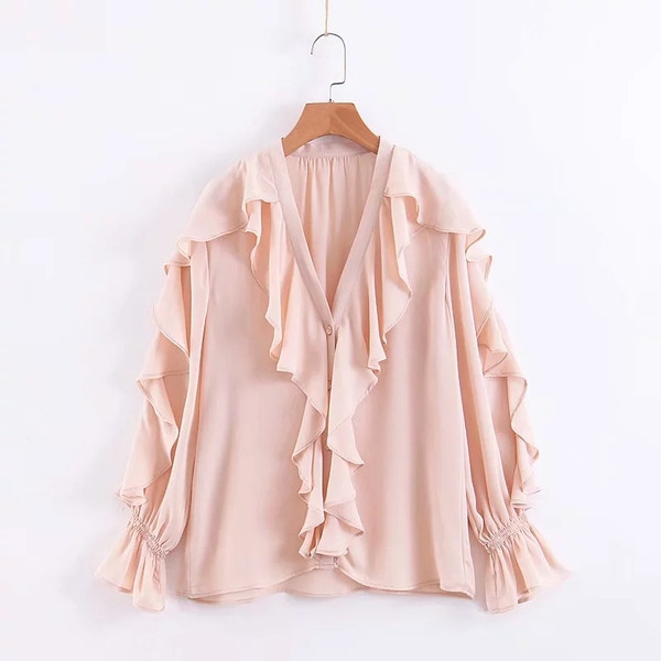 Rózsaszín lótusz ujjú női blúz