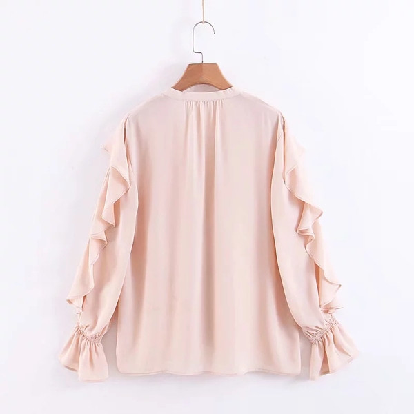 Rózsaszín lótusz ujjú női blúz