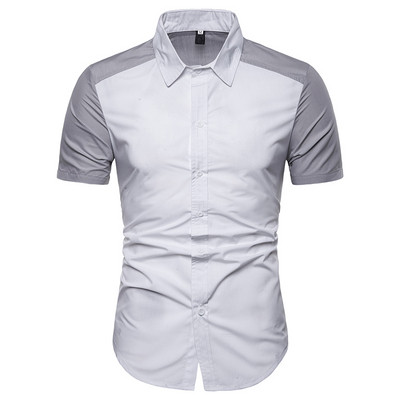 Cămașă elegantă pentru bărbați cu mâneci scurte și guler clasic în gri și alb