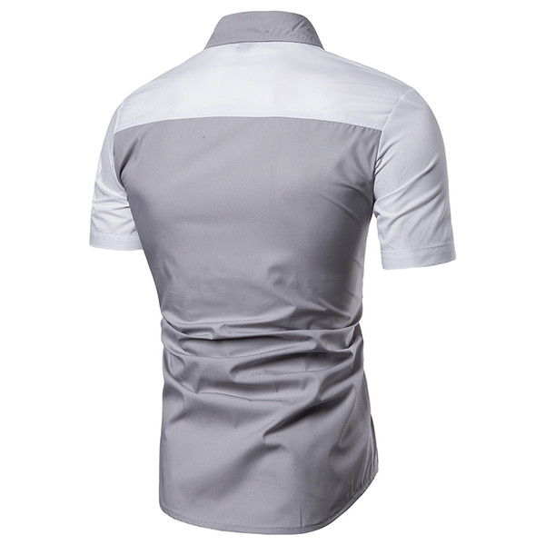 Cămașă elegantă pentru bărbați cu mâneci scurte și guler clasic în gri și alb