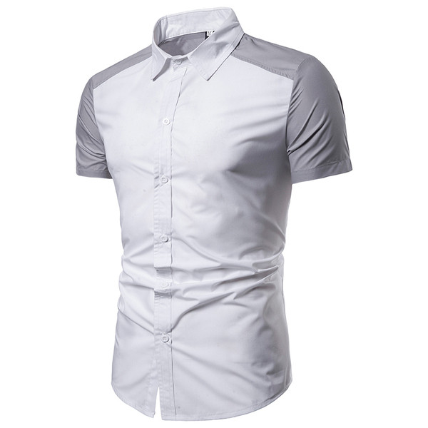 Cămașă elegantă pentru bărbați cu mâneci scurte și guler clasic în gri și alb