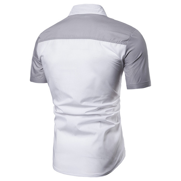 Cămașă elegantă pentru bărbați cu mâneci scurte și guler clasic în gri și alb