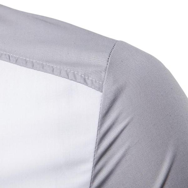 Cămașă elegantă pentru bărbați cu mâneci scurte și guler clasic în gri și alb