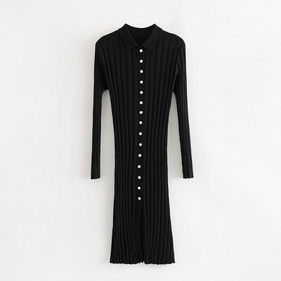 Rochie lungă, neagră, cu nasturi