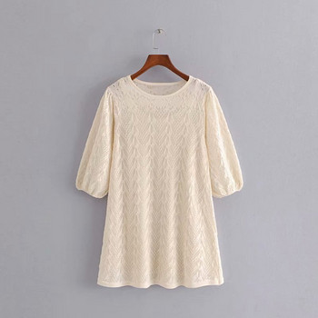 Rochie scurta de dama din tricotat subtire de culoare alba