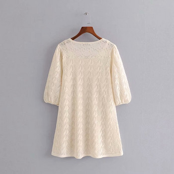 Rochie scurta de dama din tricotat subtire de culoare alba