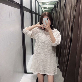 Rochie scurta de dama din tricotat subtire de culoare alba