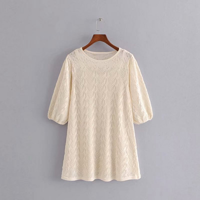 Rochie scurta de dama din tricotat subtire de culoare alba