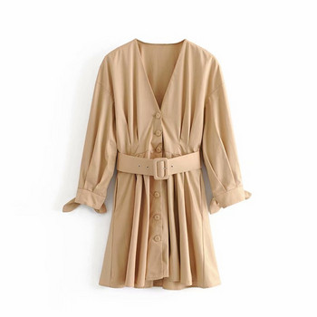 Bézs színű rövid női ruha övvel