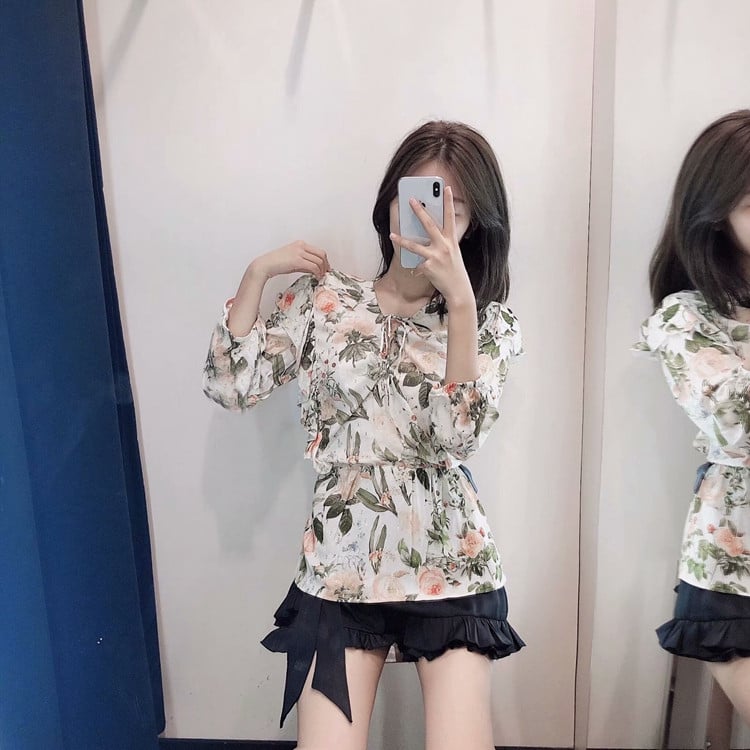 Női sifon blúz megkötős, 7/8-as ujjú