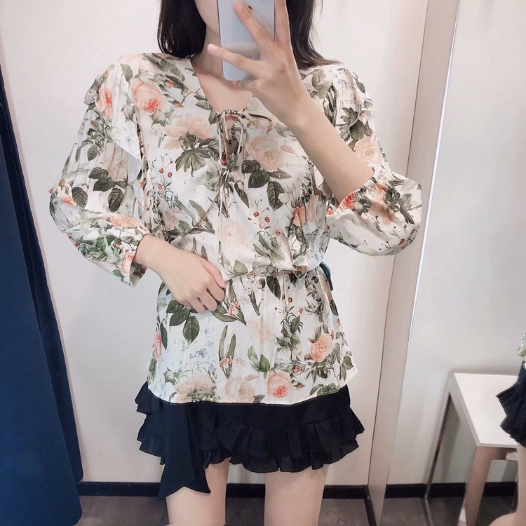 Női sifon blúz megkötős, 7/8-as ujjú