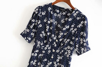 Hosszú női ruha V-nyakú és rövid ujjú