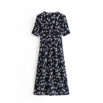 Hosszú női ruha V-nyakú és rövid ujjú