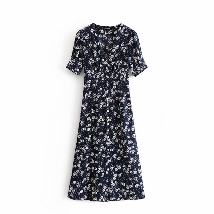 Hosszú női ruha V-nyakú és rövid ujjú