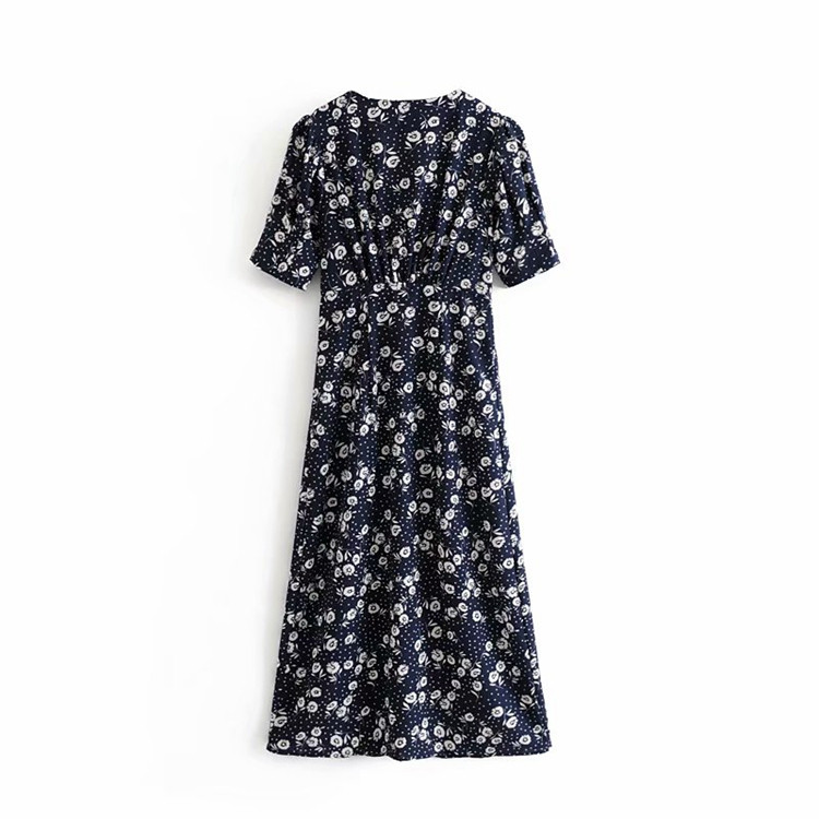 Hosszú női ruha V-nyakú és rövid ujjú