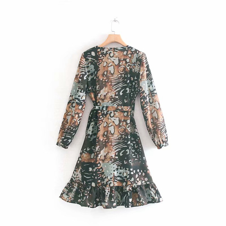 Rochie de damă cu decolteu în V, mâneci lungi și legături în talie