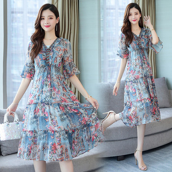 Női lezser hosszú, virágmintás ruha