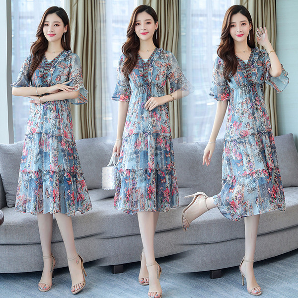 Női lezser hosszú, virágmintás ruha