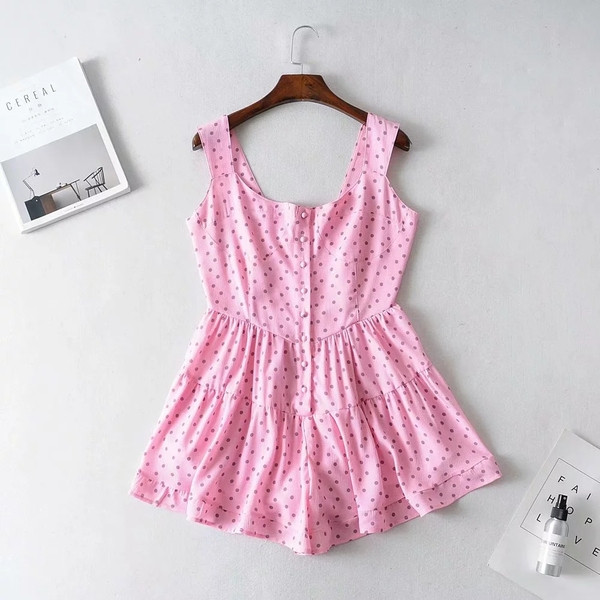 Nyári női overall széles pántokkal, rózsaszín színben