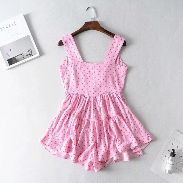 Nyári női overall széles pántokkal, rózsaszín színben