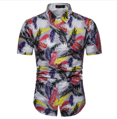 Cămașă modernă pentru bărbați cu mâneci scurte și model floral în patru culori