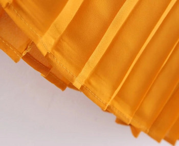 Rochie de dama plisata cu bretele subtiri de culoare galbena