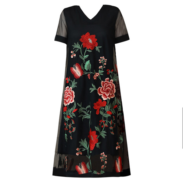 Alkalmi női ruha virágmintával, rövid ujjal