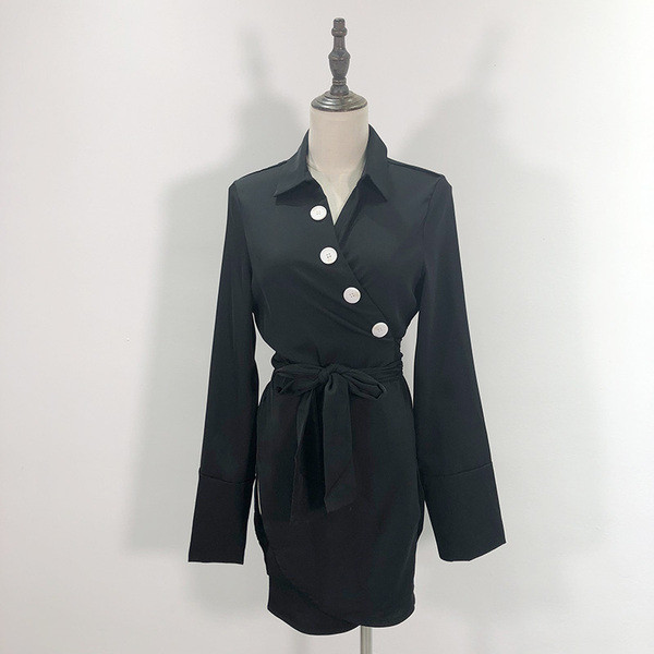 Cămașă lungă de damă neagră cu nasturi