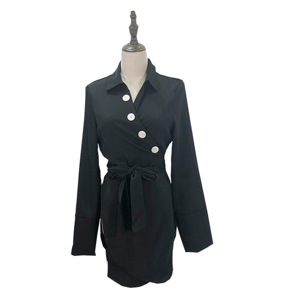 Cămașă lungă de damă neagră cu nasturi