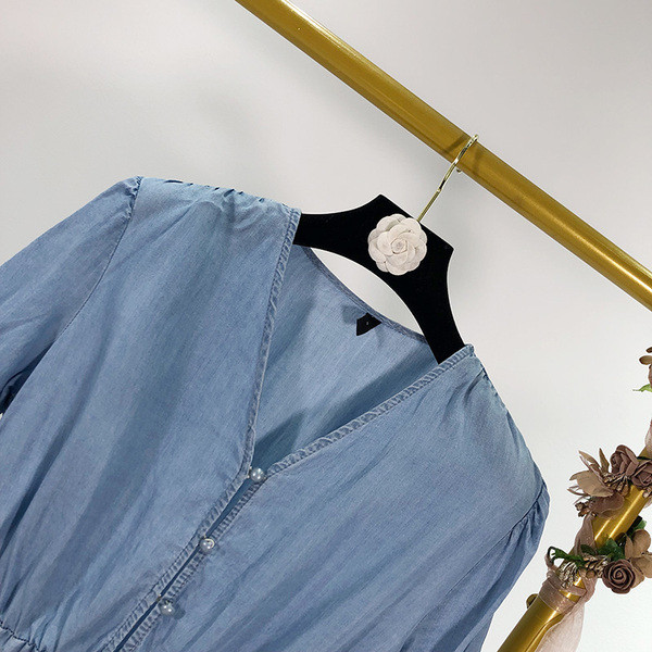 Rochie lunga de dama cu maneci scurte de culoare albastra