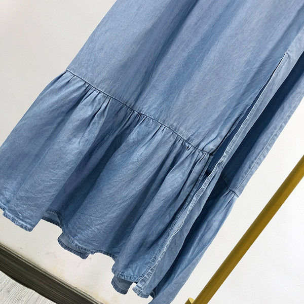 Rochie lunga de dama cu maneci scurte de culoare albastra